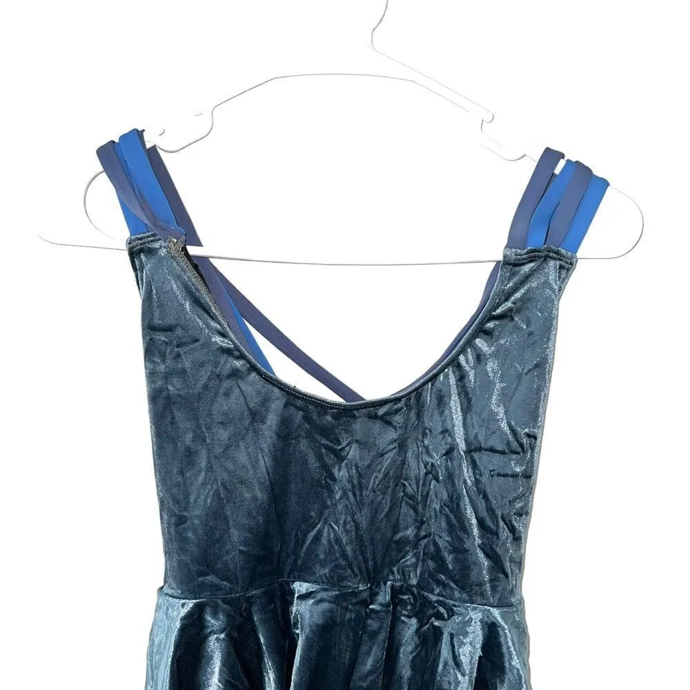 Trefle Velvet Peplum Criss Cross One Piece Swimsuit Size 8 Blue - Image 7