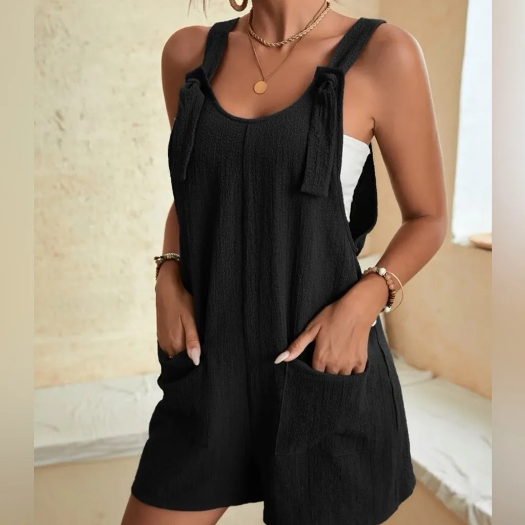 Black gauze romper with pockets - Image 4