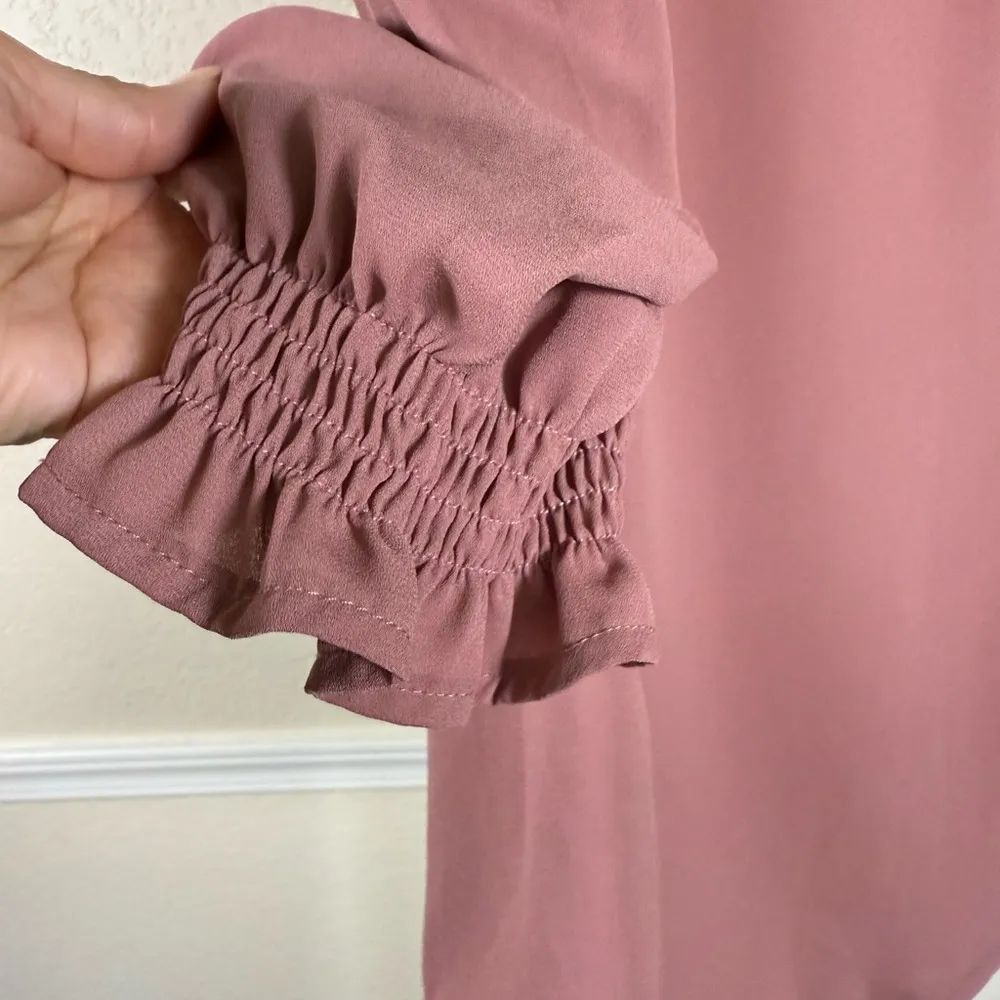 Plus Size Soft Blush Rose Pink Chic Dainty Modest Blouse Feminine Ruched Office - Image 2