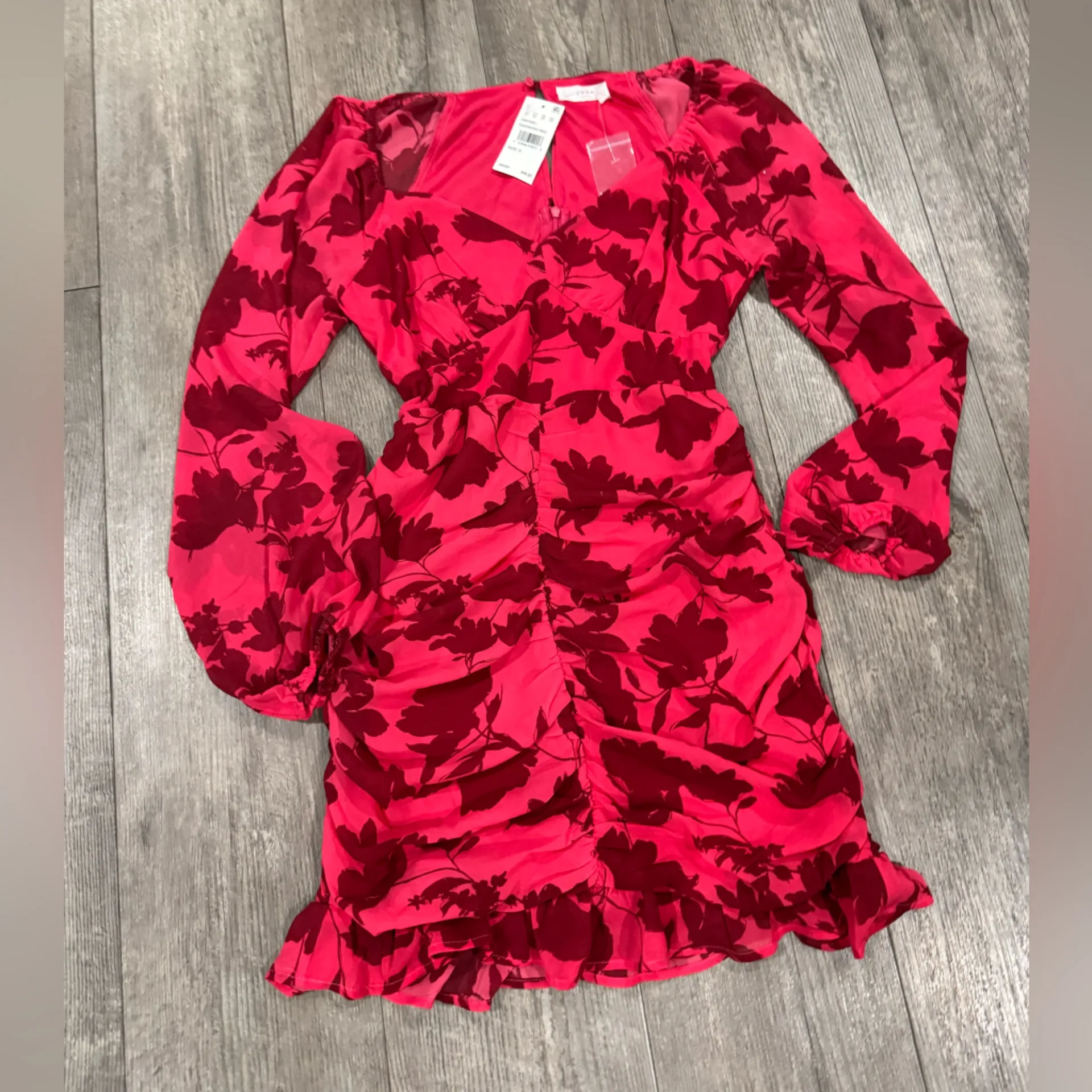 Lush Red Floral Long Sleeve Dress - Image 5