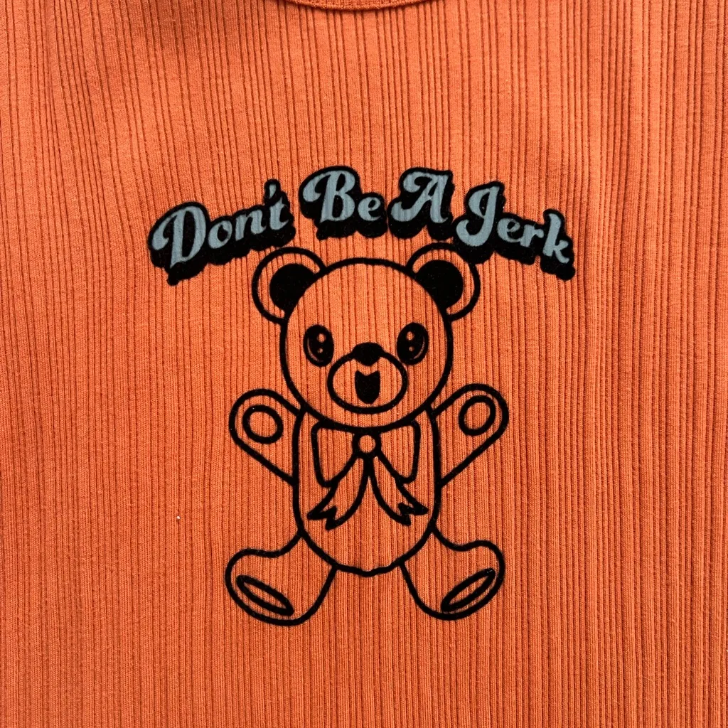 Forever 21 Orange Ribbed Bear Graphic Top - Image 3