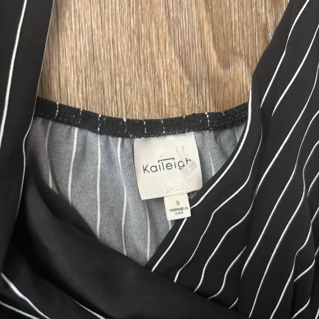 Kaileigh Rica Knot Crop Jumpsuit Black & White Pinstripe – Small - Image 4