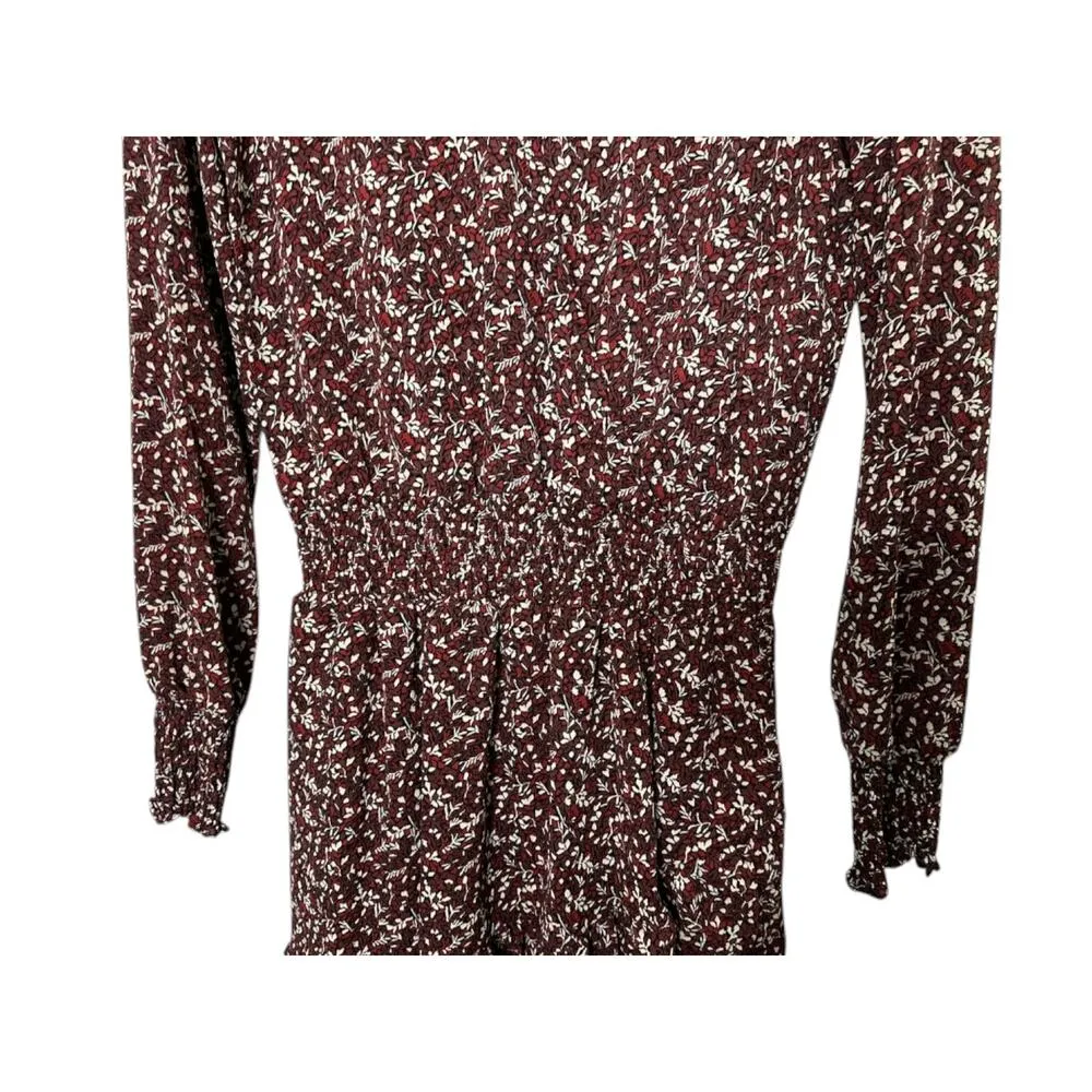 MK Micheal Kors Maroon Print Long Sleeve V Neck Fit & Flare Dress Women's Small - Image 7