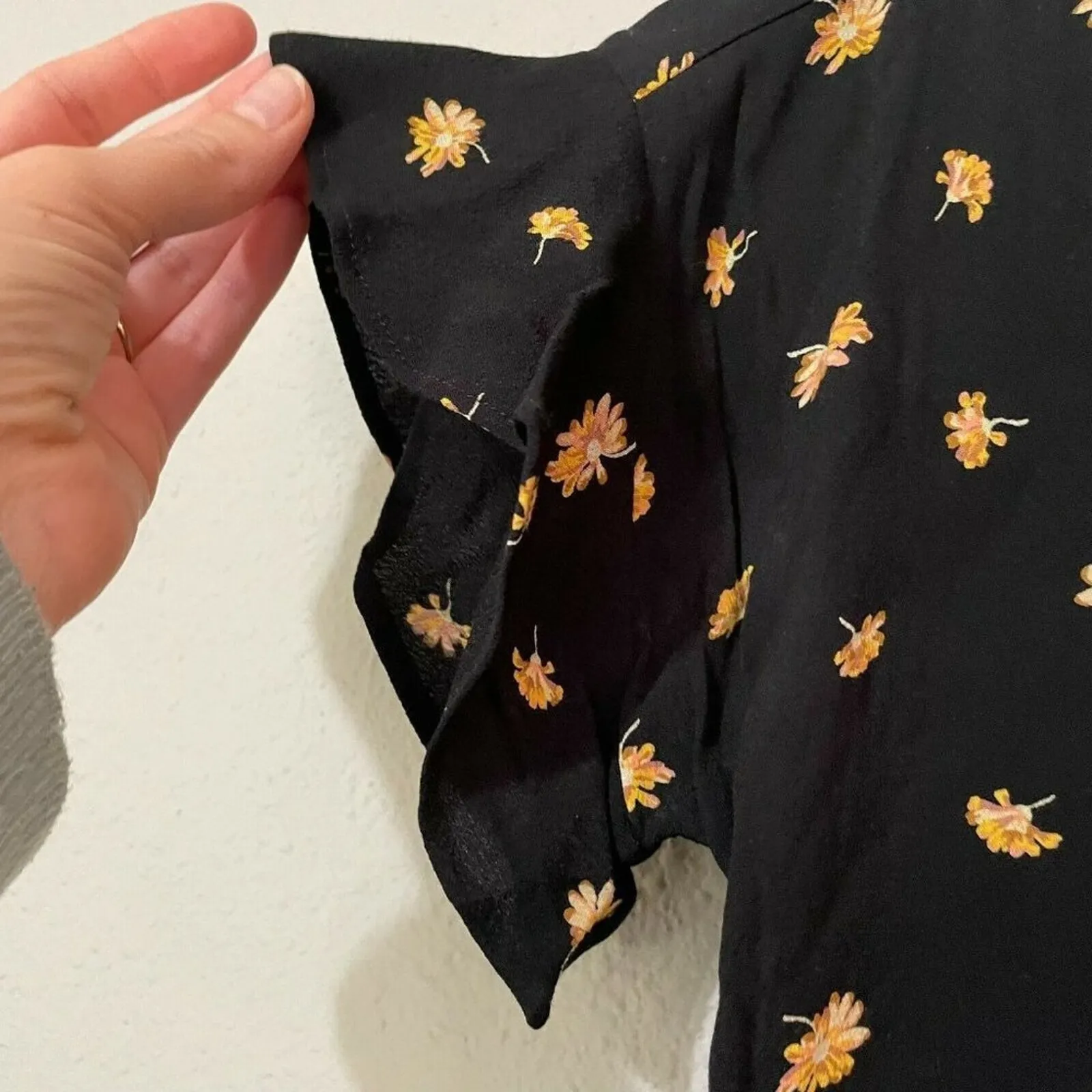 Madewell Womens Marguerite Daisy Black Floral Ruffle Sleeve Easy Dress Size XS - Image 2