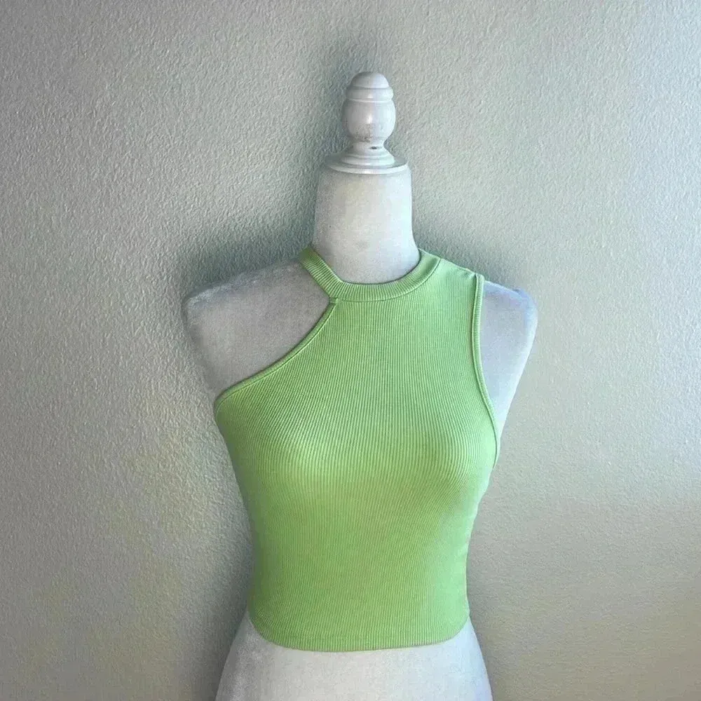 ZARA ASYMMETRIC GREEN RIBBED CROP TOP‎ BLOGGERS FAV SIZE SMALL - Image 5