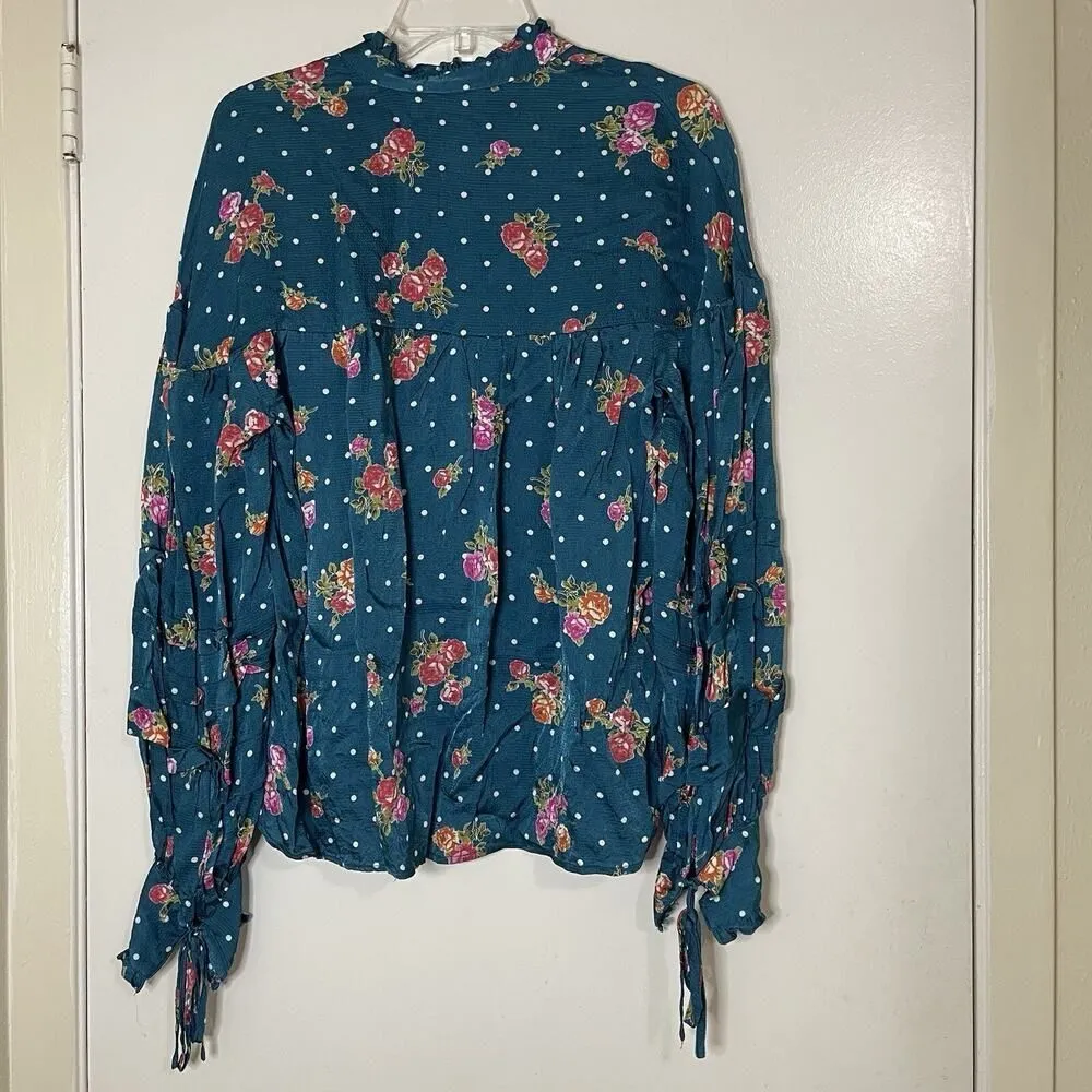 ANTHROPOLOGIE WELLESLEY BUTTON DOWN BLUE FLORAL BLOUSE TOP SIZE MEDIUM - Image 9