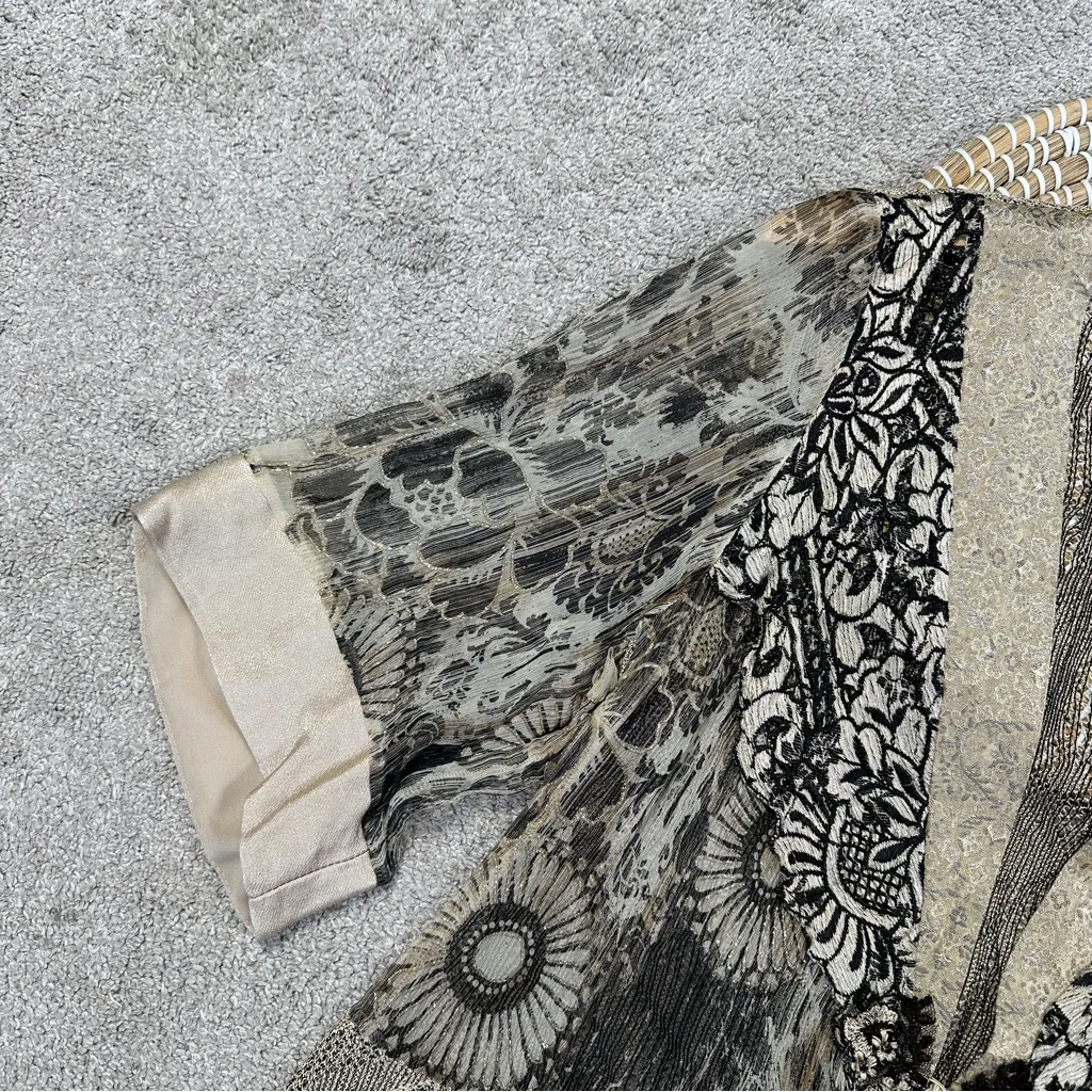 Spencer Alexis Vintage Silk Blend Kimono Top Floral Lace Embroidered Fairy L Tan Size L - Image 4