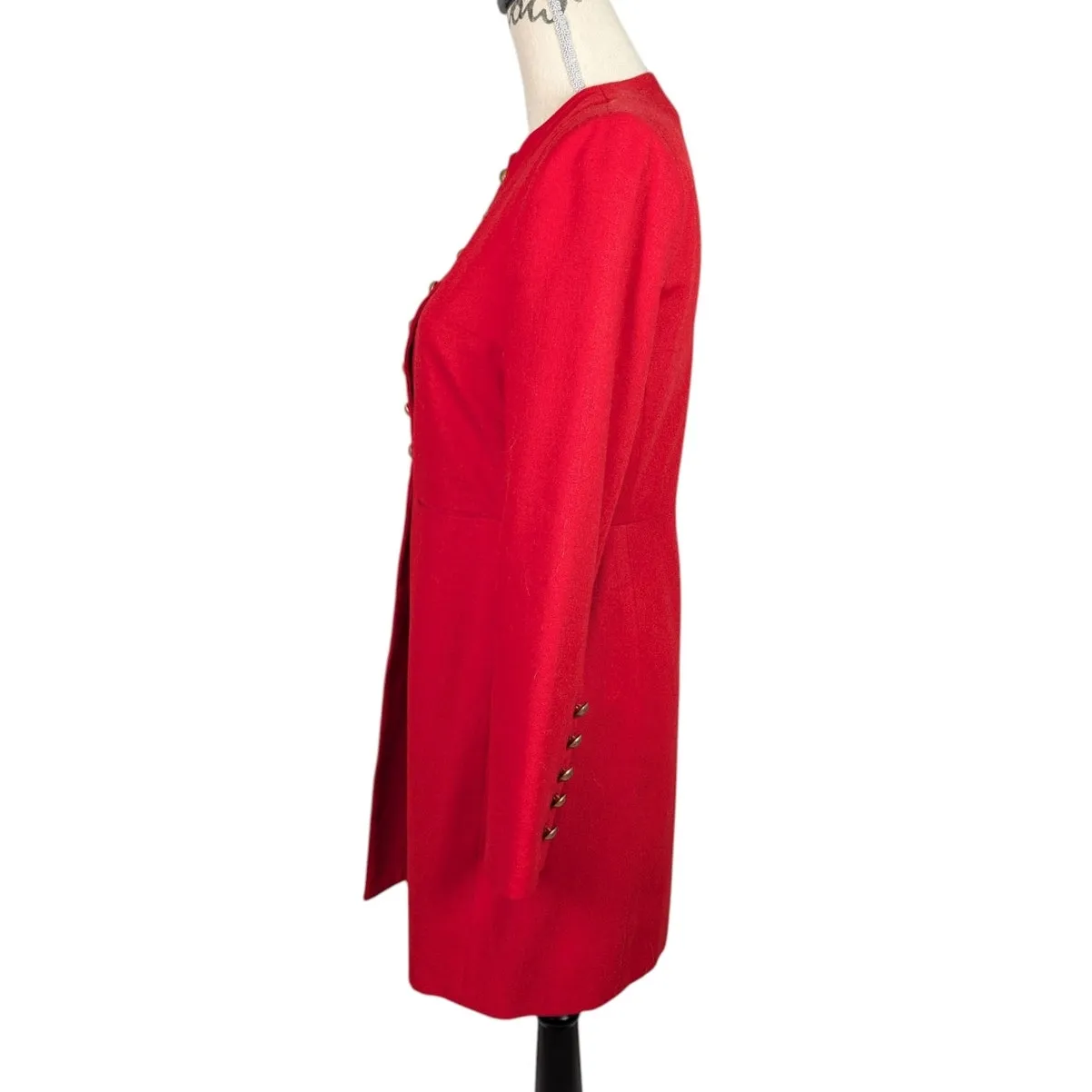 Vintage Harve Bernard by Bernard Holtzman Wool Overcoat Red with Gold Buttons XS - Image 3