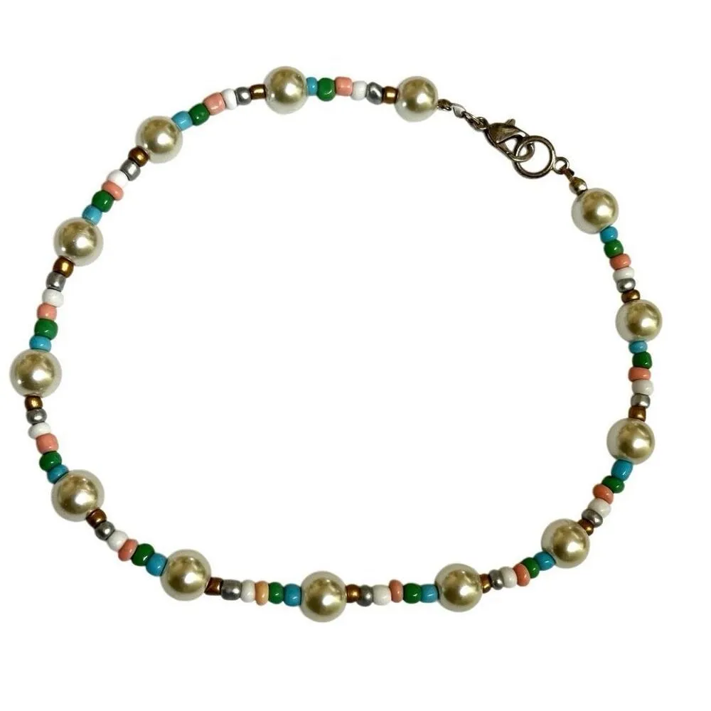 Faux pearl colorful beaded choker necklace - Image 4