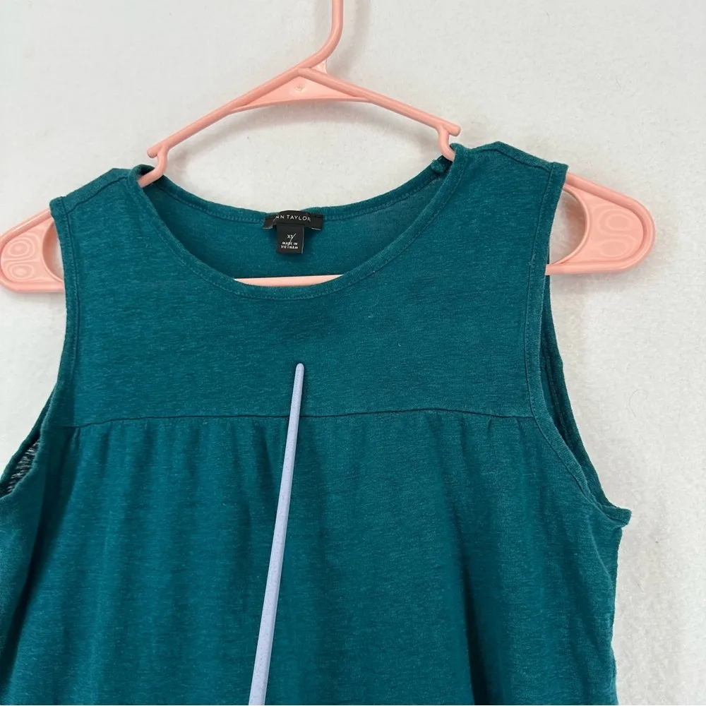 Ann Taylor Linen Tiered Sleeveless Top XS Teal - Image 6