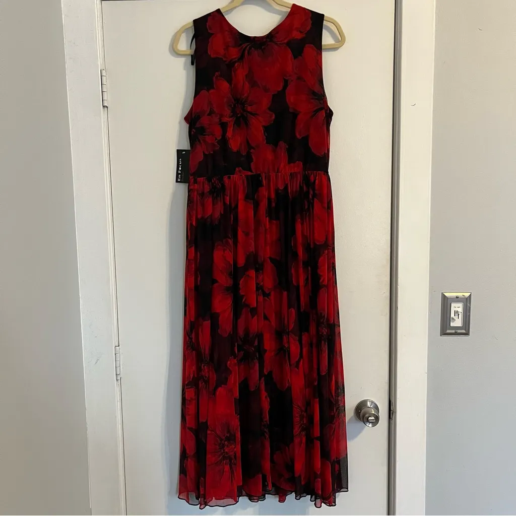 Enfocus Studio Black and Red Floral mesh beaded Dress NWT women’s 14 petite - Image 6