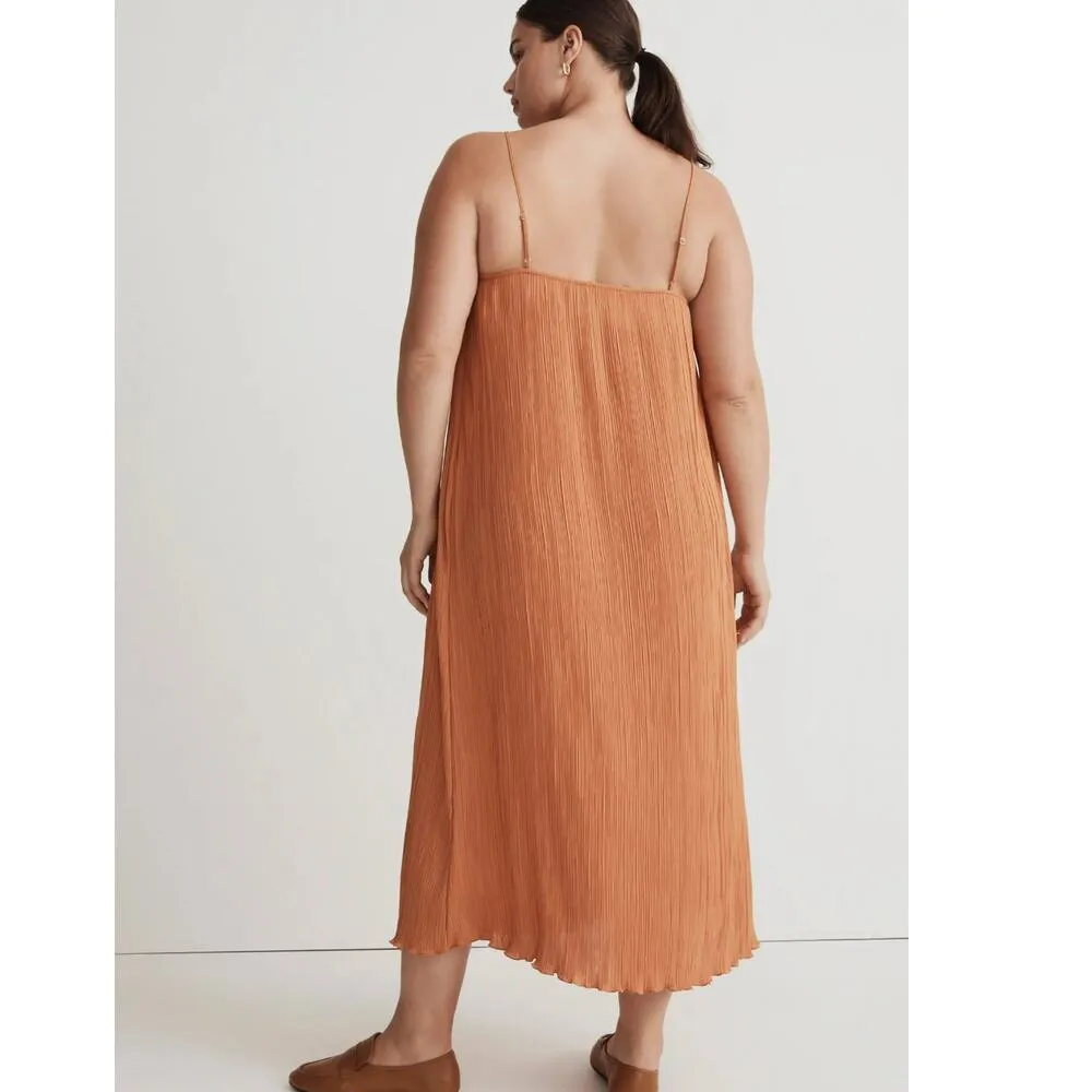 New Madewell The Goldie Plisse Dress Midi Pleated Dress Burnt Orange Size 12 - Image 2