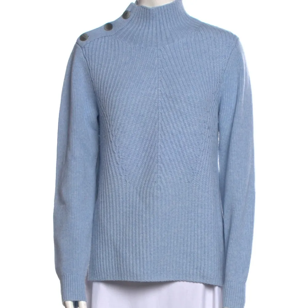 cashmere blend, button mock neck, ribbed knit sweater Size Small - Image 5