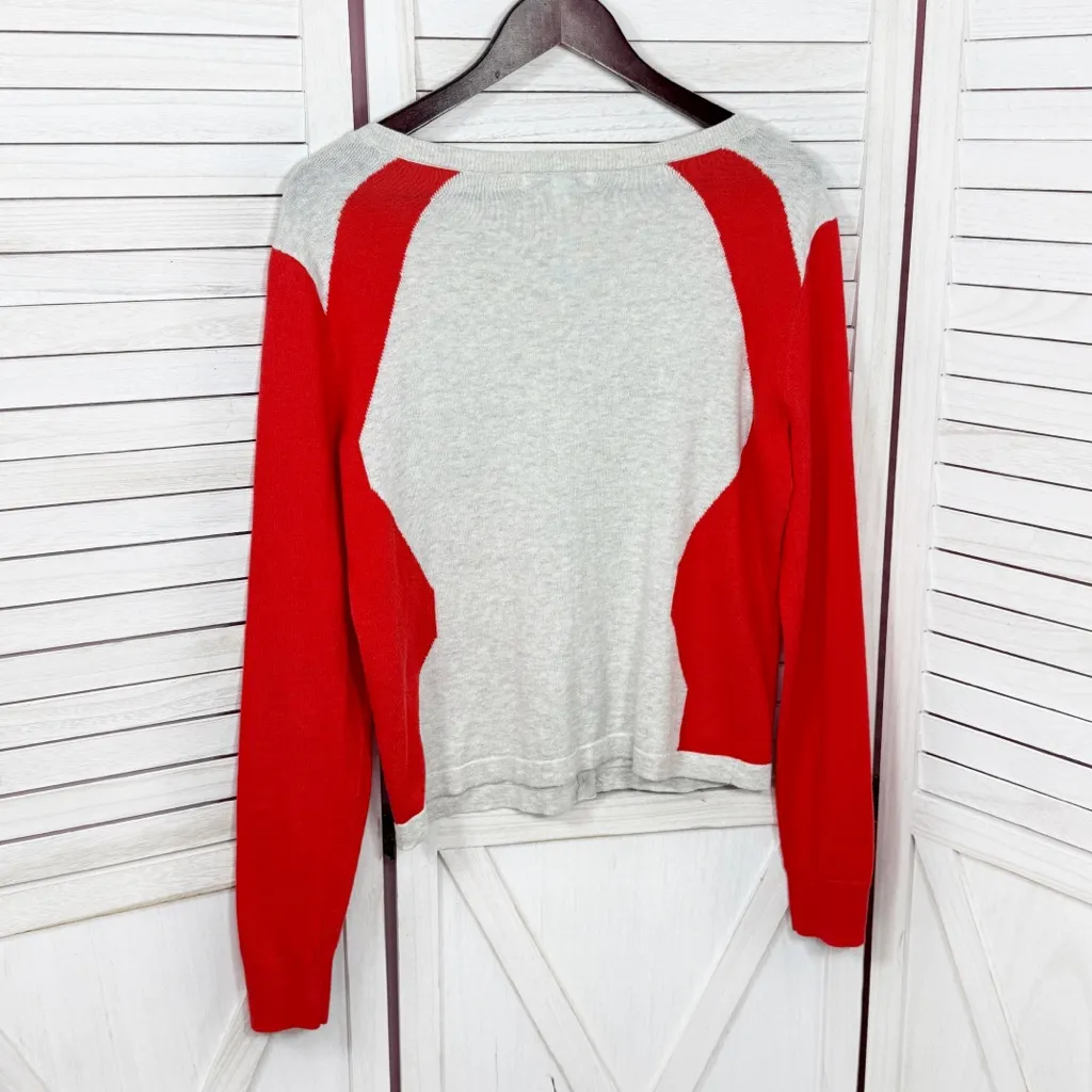 Cabi Colorblock Button Up Cardigan Sweater Tan Coral Red Medium - Image 7