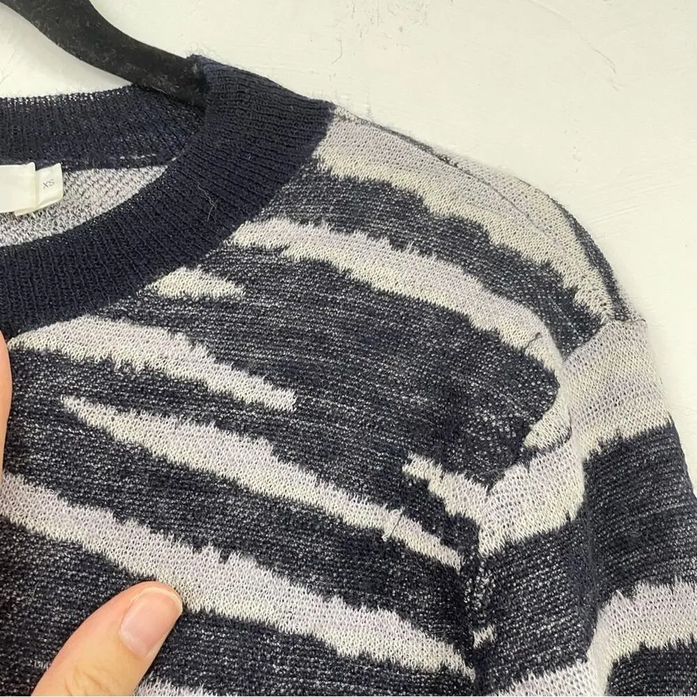 ALC Blue Animal Print Knit Crew Neck Sweater Womens XS Zebra Stripe Sheer Preppy - Image 5