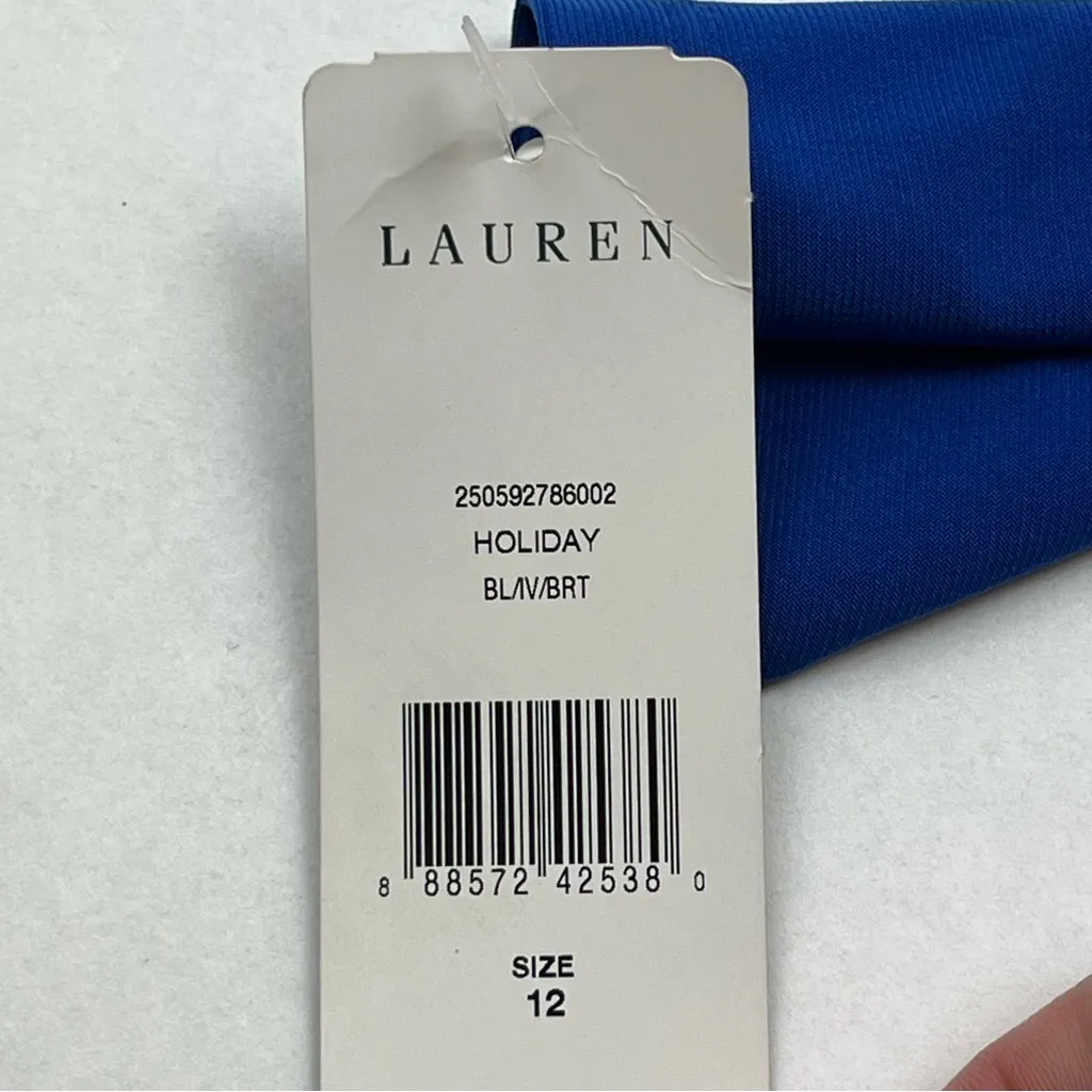 Lauren Ralph‎ Lauren Color Block Blue Black White Long Sleeve Midi Dress 12 NEW - Image 3
