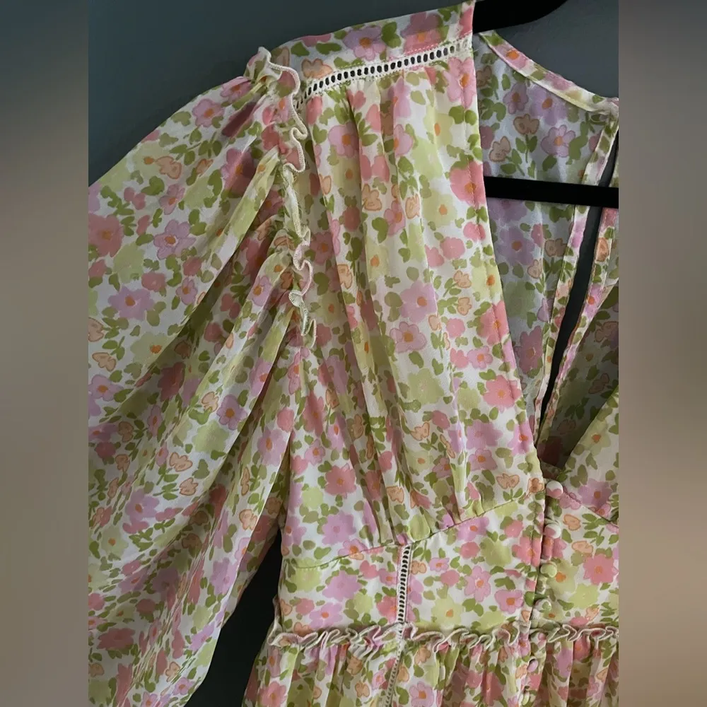 ASOS Design Button Front Long Sleeve Romper in 70s Floral - Image 6