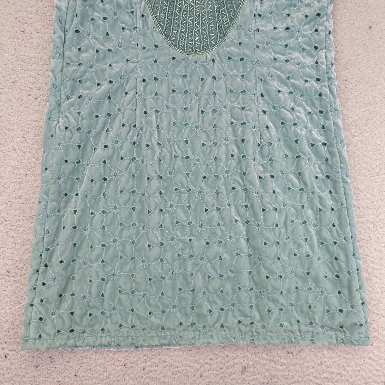 Free People Women's Mini Dress Blue Sleeveless Velvet Beaded Size 8 Eyelet Fairy - Image 6