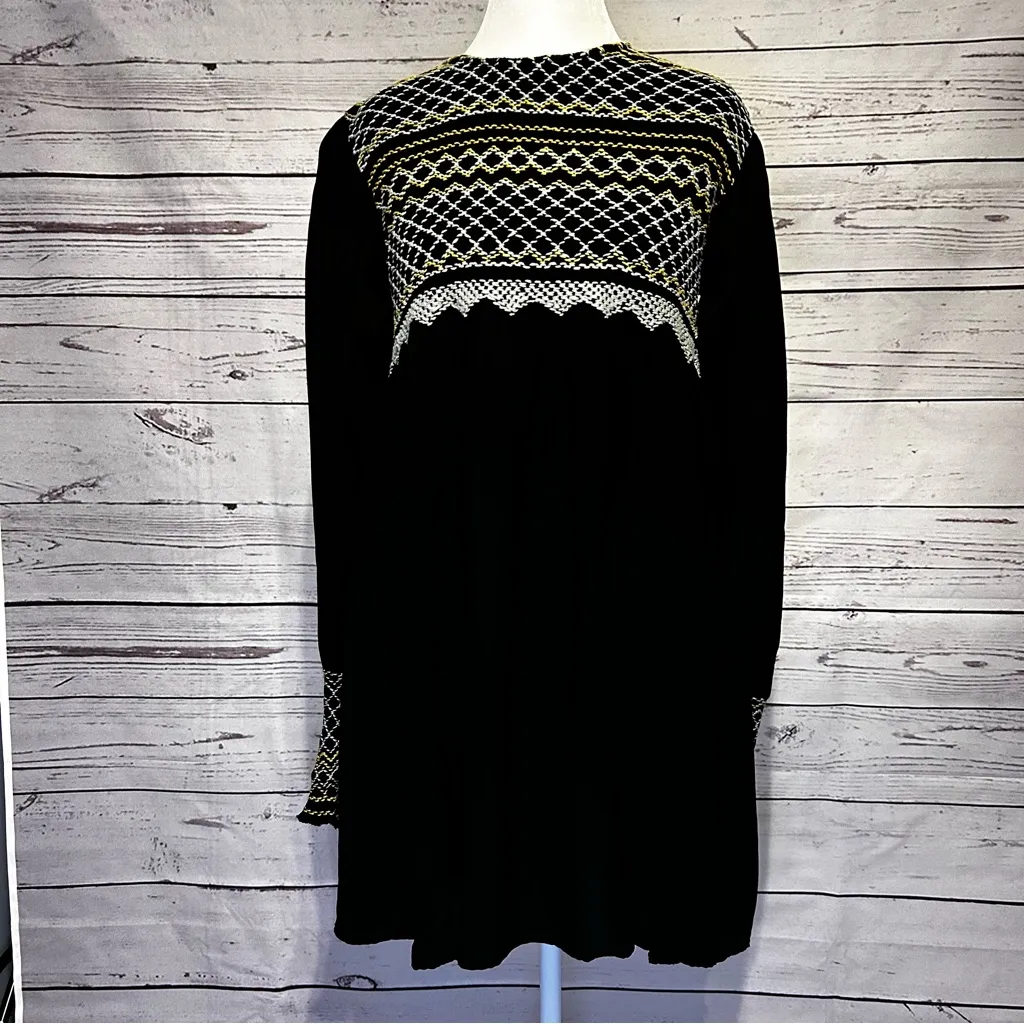 Free People Black Embroidered Dress Size Medium - Image 2