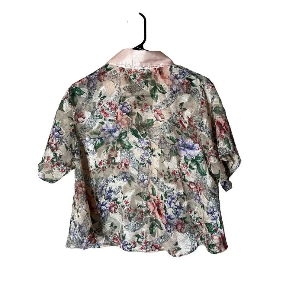 Vintage Victoria’s Secret Gold‎ Label Floral Print Short Sleeve Sleep Top Size M - Image 7