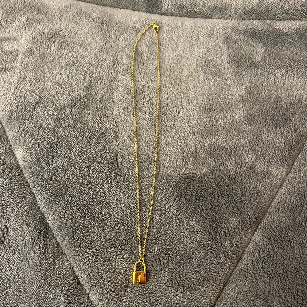 VibeSzn Old English Lock Necklace Gold Plated Stainless Steel Tarnish Free 18” - Image 4