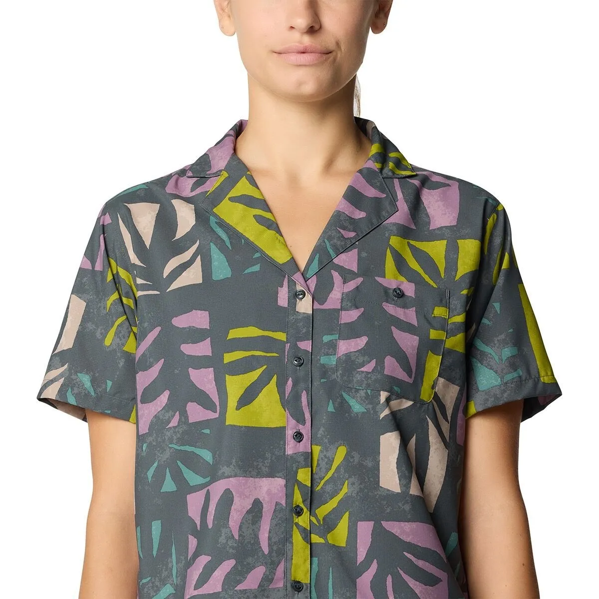 Mountain Hardwear Trail Sender Button Down Tropical Leaf Print Shirt EUC Size L - Image 2