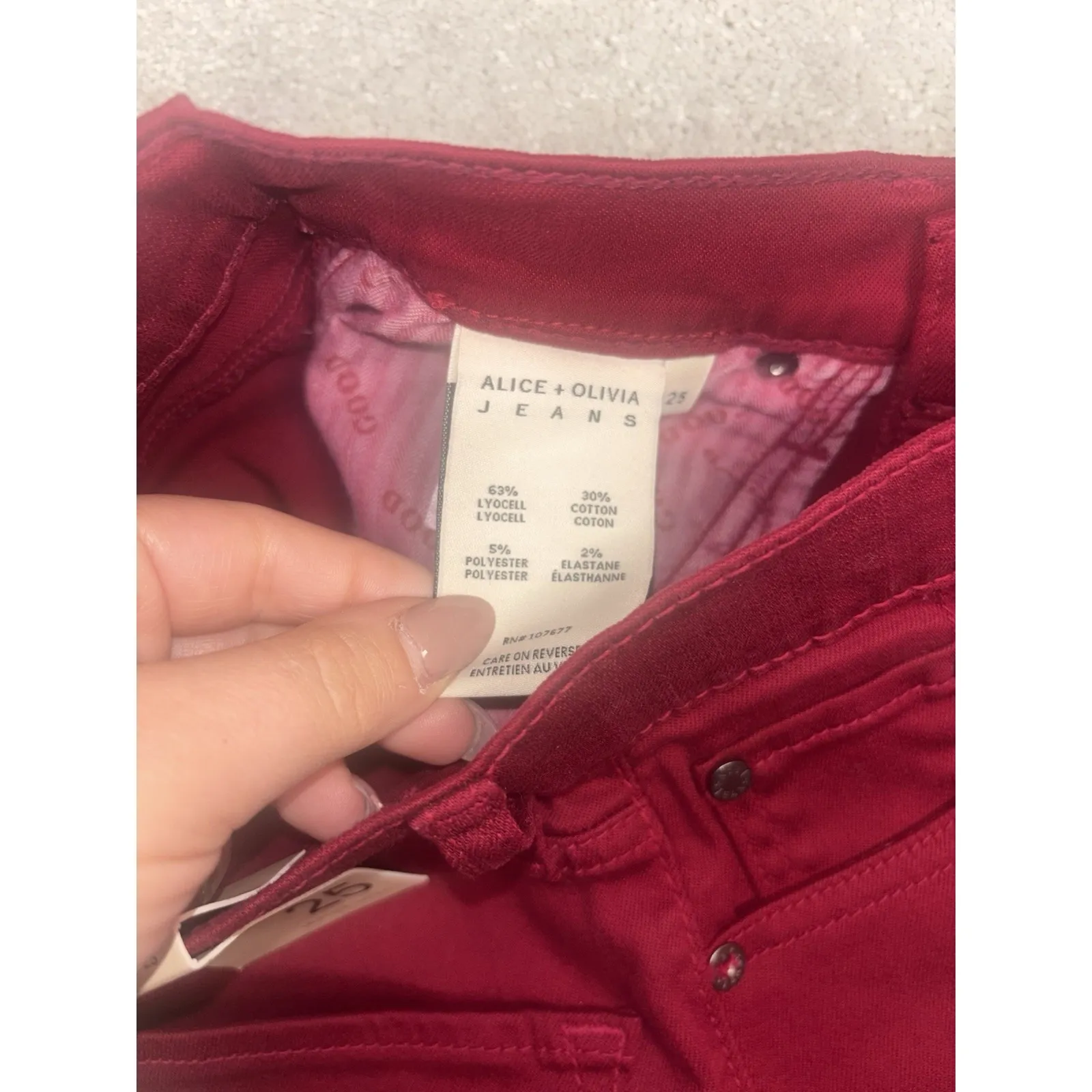 Alice +‎ Olivia Good High Rise Ankle Skinny Jeans Size 25 Bordeaux Denim USA NWT - Image 6
