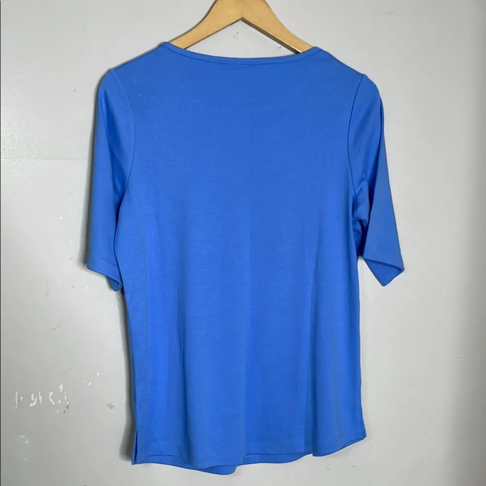 Quacker Factory Blue‎ Embellished Easter Basket Half Sleeve T-Shirt - Image 4