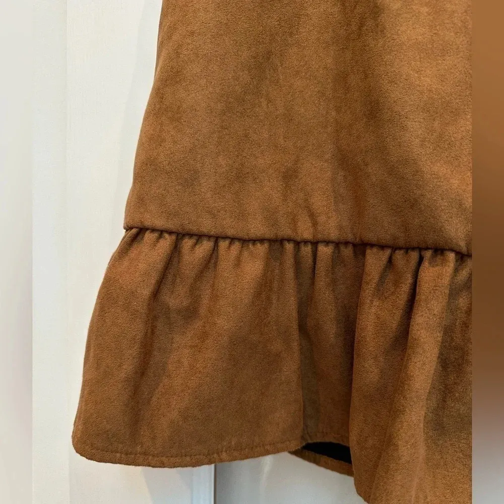J. Crew Brown Faux Suede Ruffle Hem Mini Skirt Lined Women’s Size 8 Medium M - Image 4