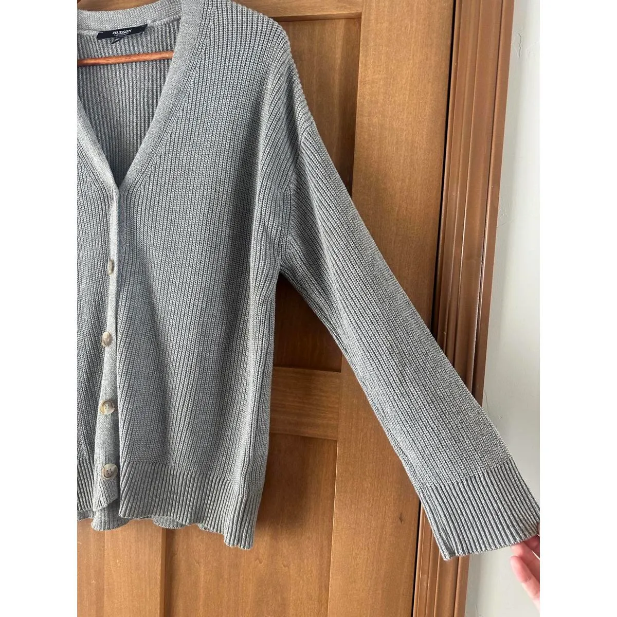 Hudson 100% Cotton Gray Button Up Knit Cardigan Sweater Women’s size Large - Image 4