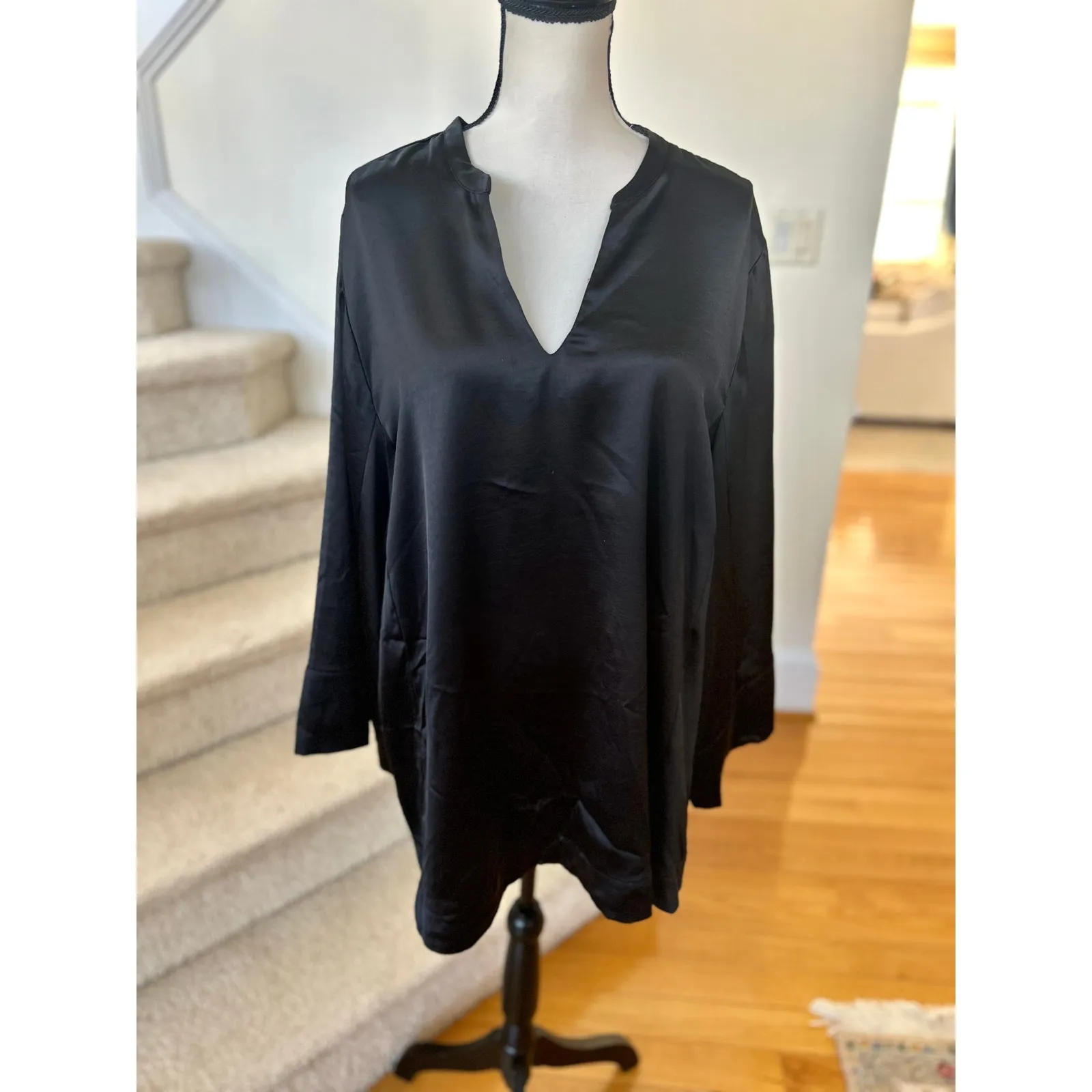 SET Lane Bryant Orange Satin Black Satin Long Sleeve Popover Tunic Blouse 22/24 - Image 8