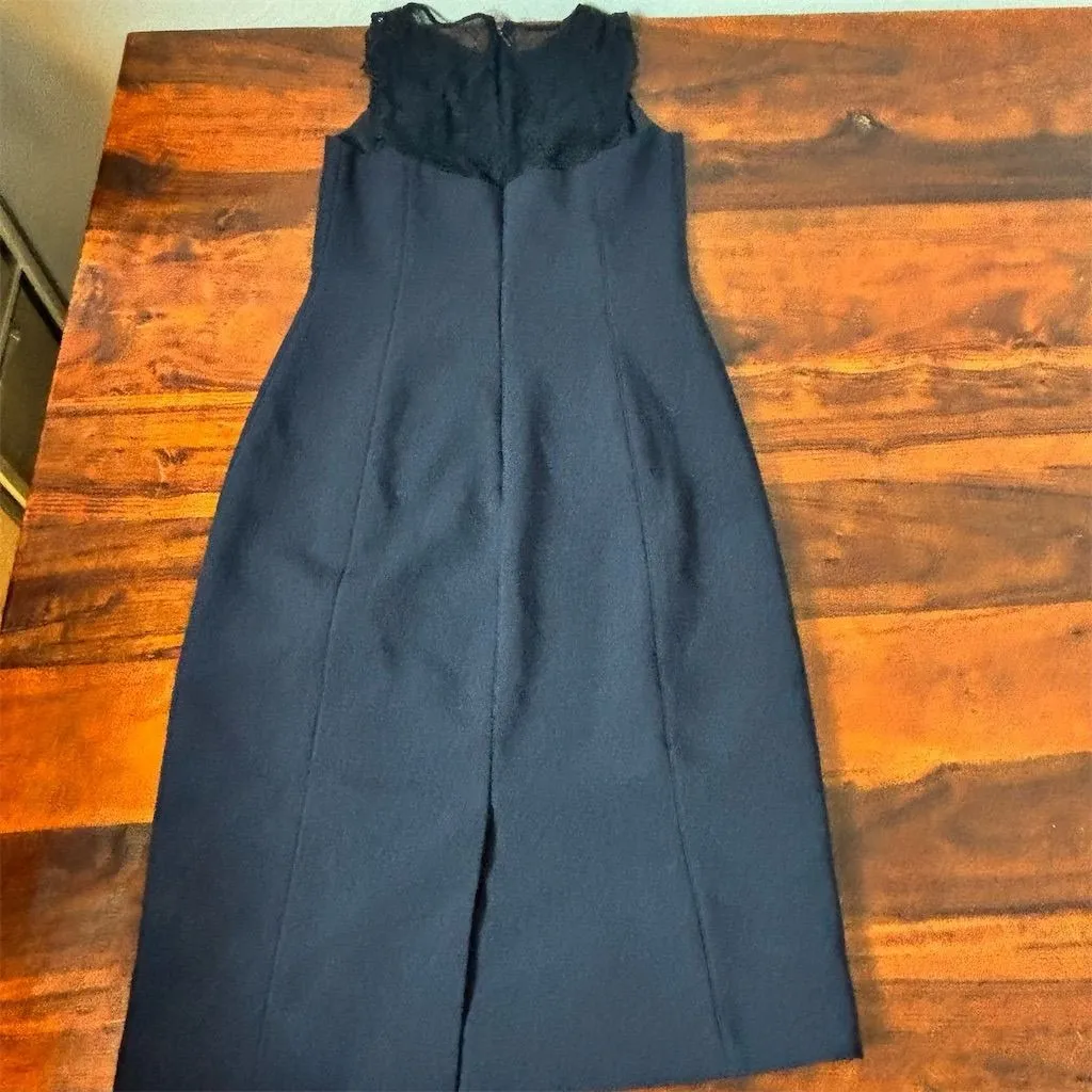 REISS Women's Navy Sleeveless Lace Pencil Dress Size 0 Knee Length - Image 4