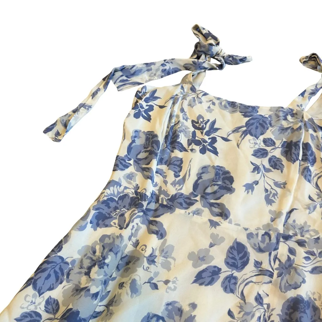 Reformation Twilight Dress White Blue Floral Print Tie Shoulders Size 12 Womens - Image 4