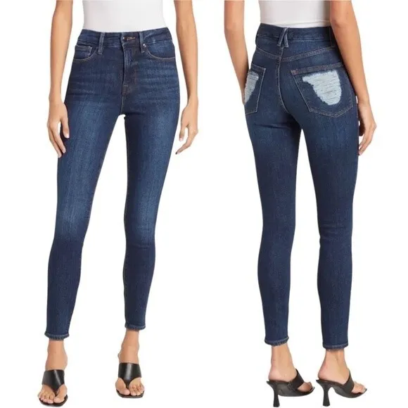 NWT Good American Good Waist Jeans Dark Wash Distressed Back Pockets Size 24 NEW - Image 2