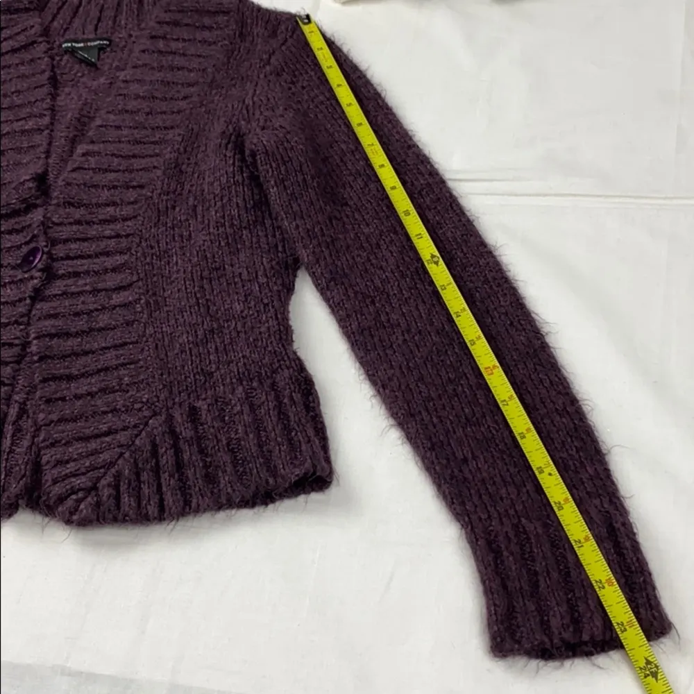 New York And Company Dark Purple Fuzzy Sweater S - Image 6
