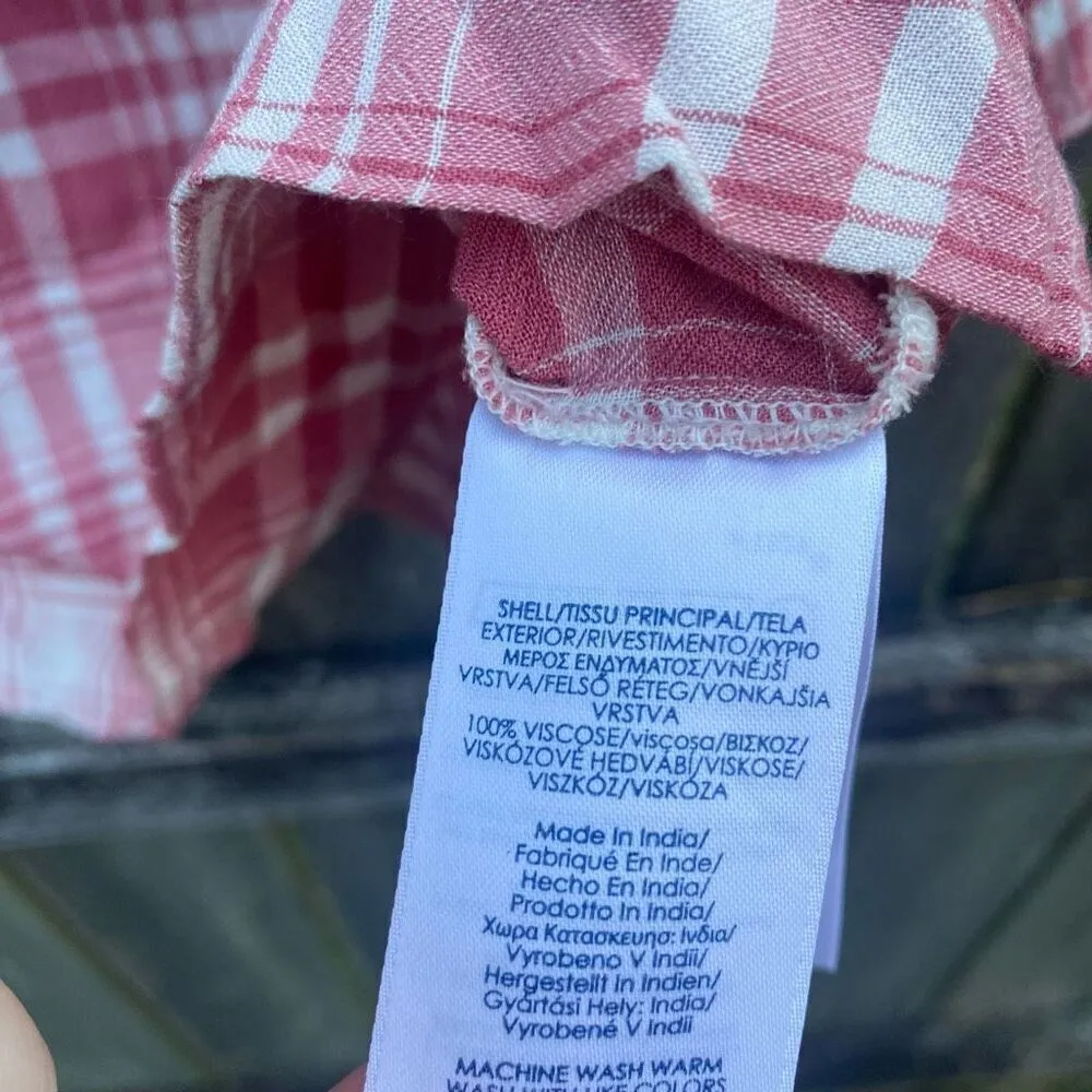 Chaps Pink Plaid Ruffle Sleeve Top | S - Image 3