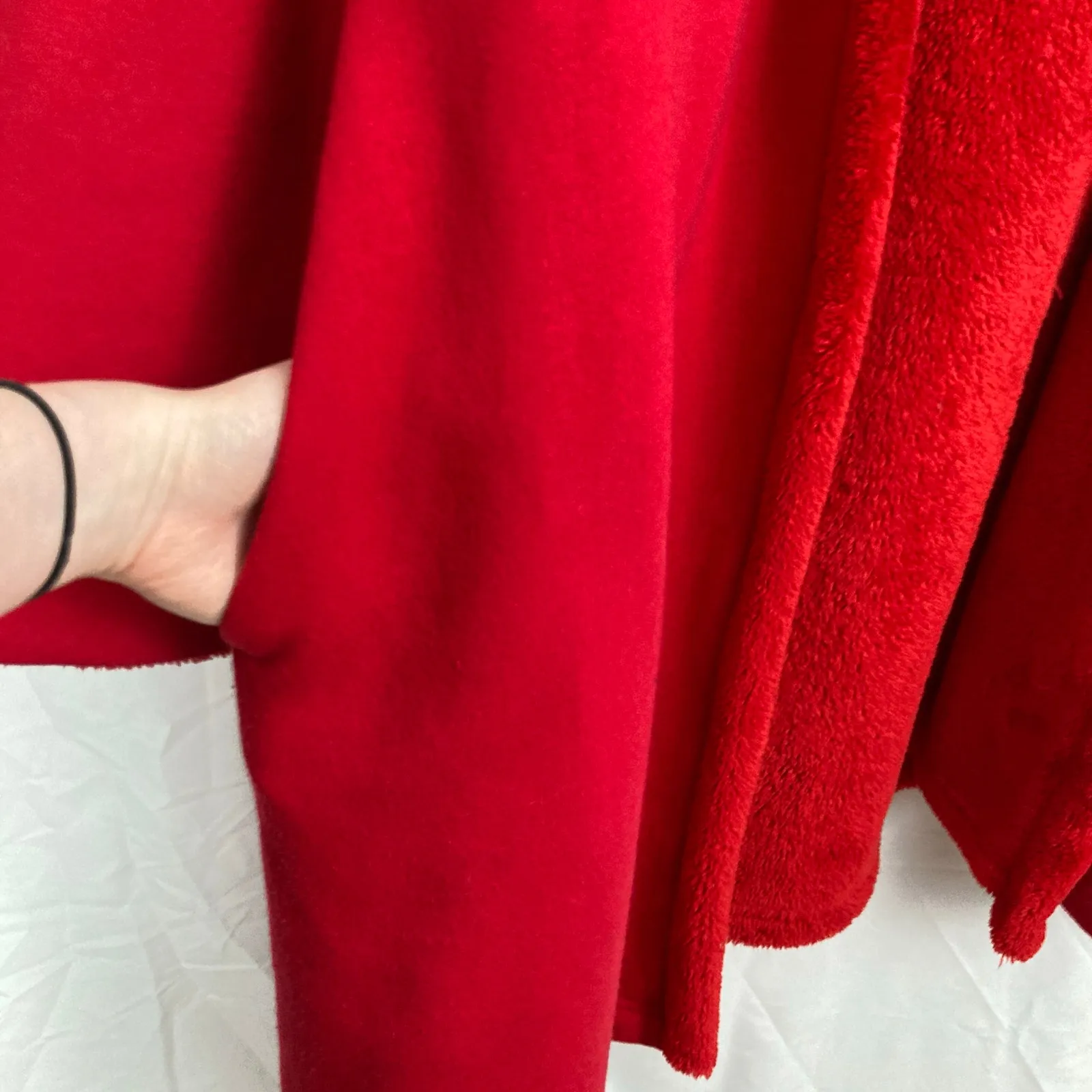 Lands End Womens XS FLAW Red Plush Fleece Lined Bath Robe Winter Cozy Spa Lounge - Image 8