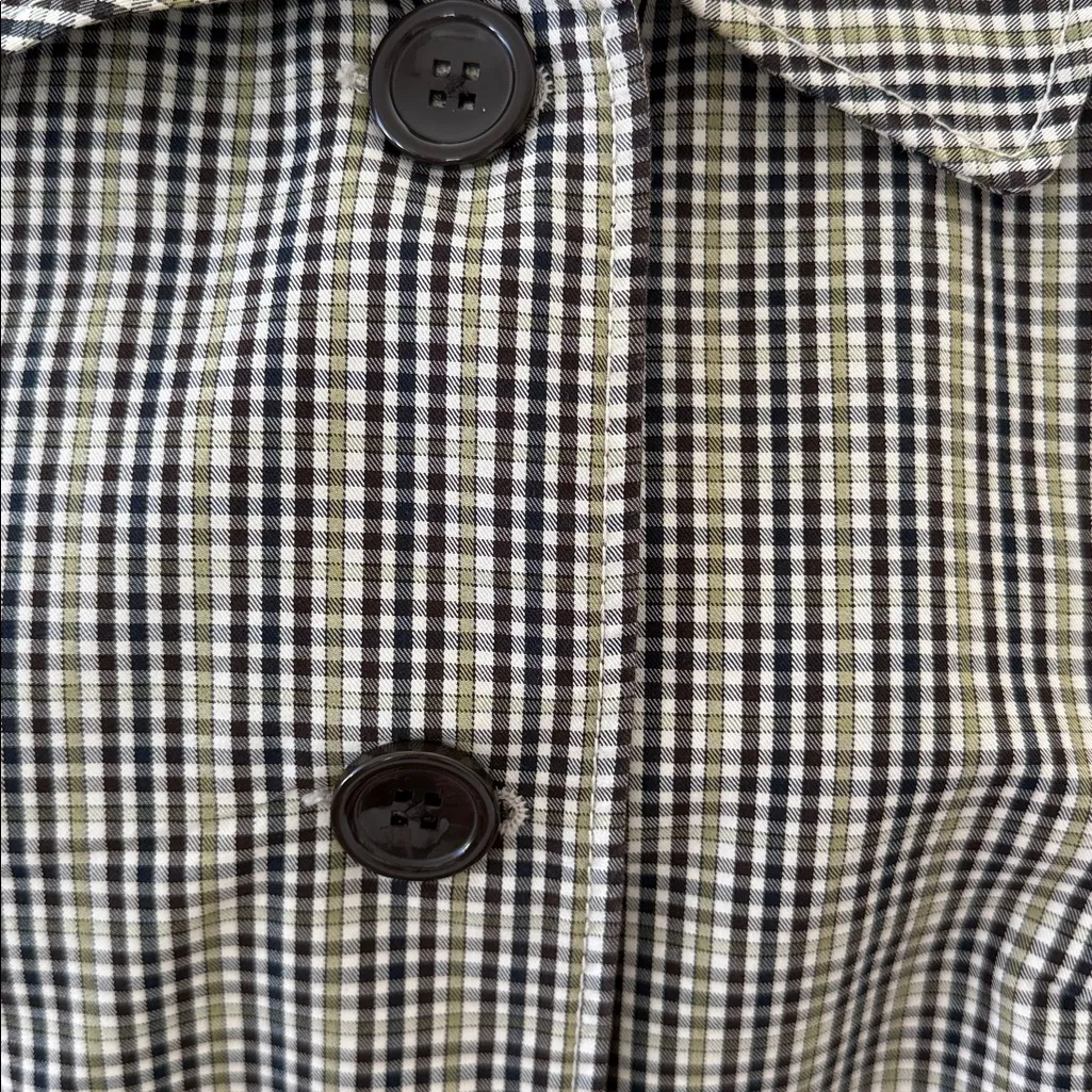 Mid-Y2K Merona Brown & Green Plaid Button Up Sherlock Holmes Short Trench Jacket - Image 3