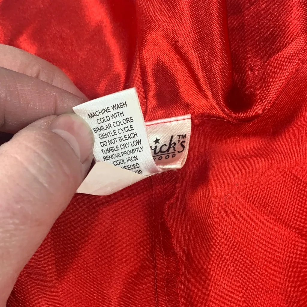 Fredericks of Hollywood size medium red satin mini dress slip ruffle long bell s - Image 10