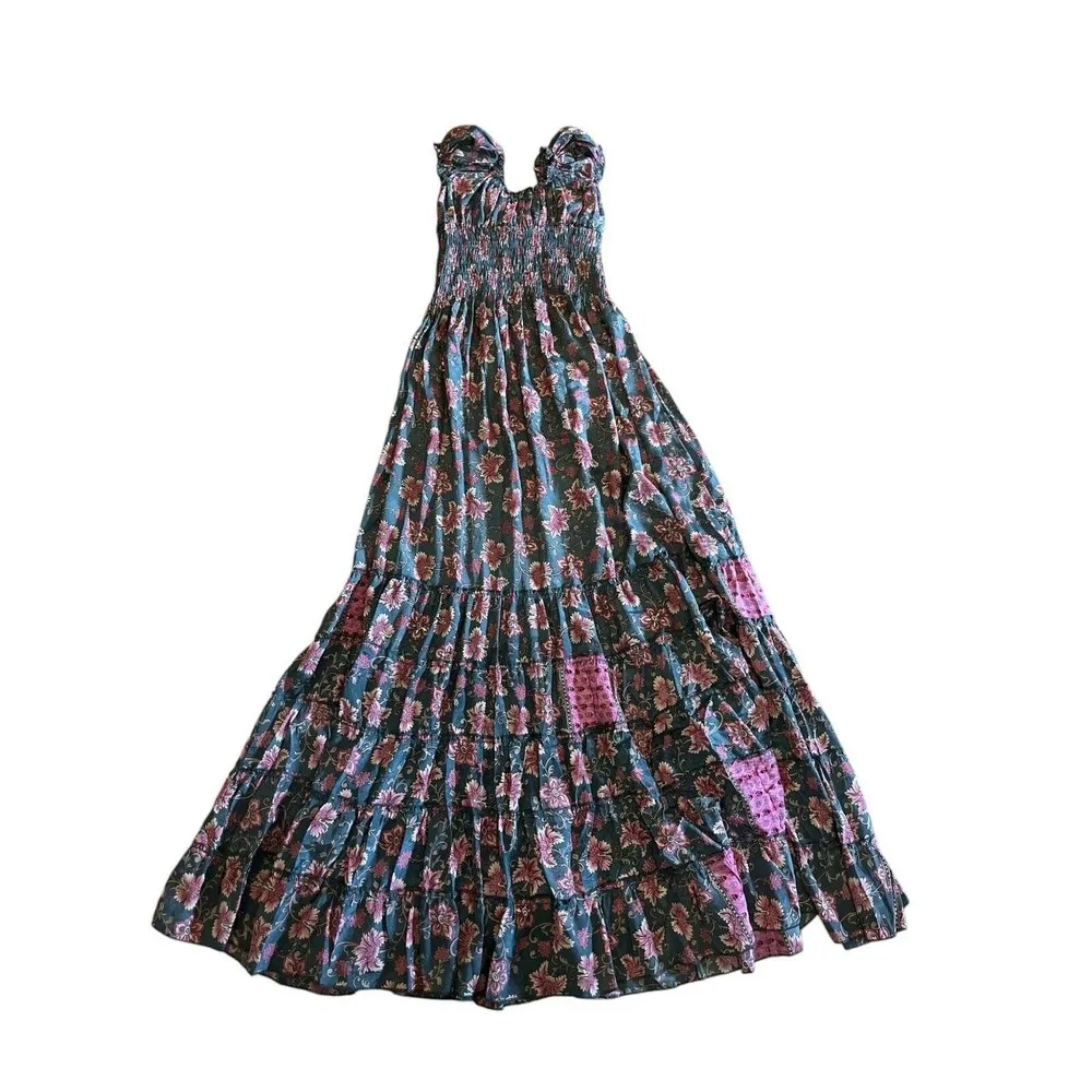 CIENNA Floral Maxi Dress Smocked Bohemian Tiered Ruffle Summer Dress S‎ Pink - Image 2