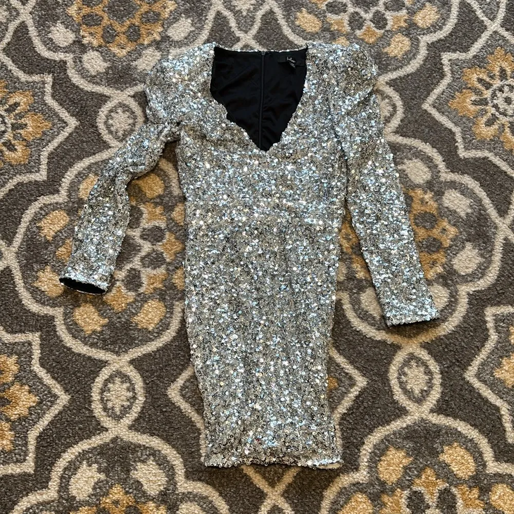 Lulus Brand New You Silver Sequin Bodycon Mini Dress, Size XS - Image 2