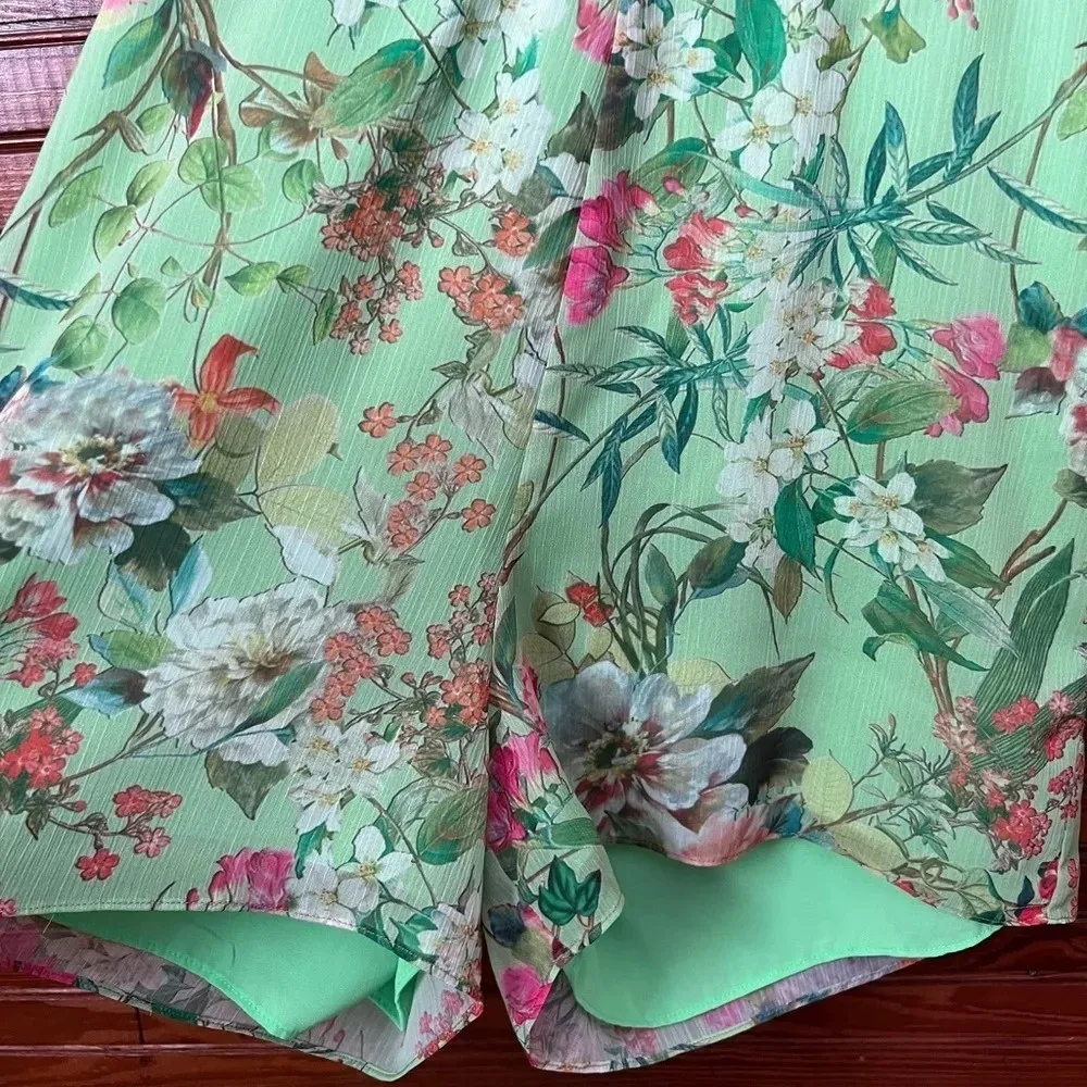 Jay Godfrey Lydia Green Floral Print Strapless Romper Shorts Size 6 Pleated - Image 4