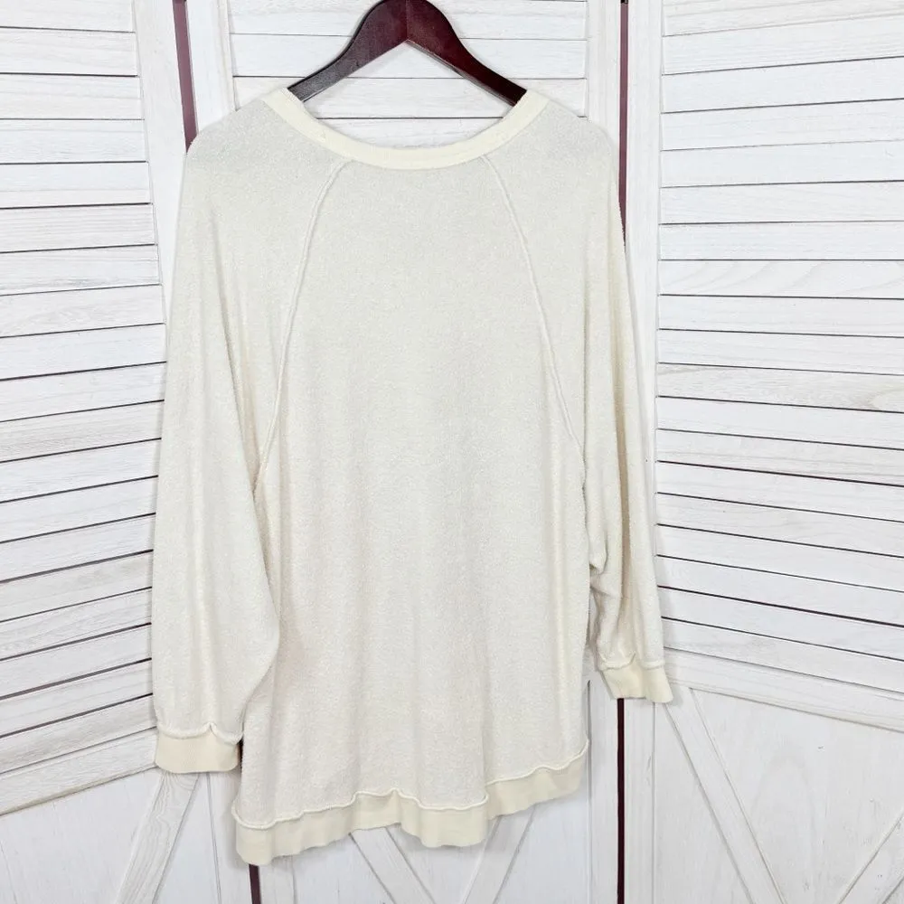 Free People Take‎ It Off Inside Out Raglan Slouchy Sweatshirt Ivory XS - Image 9
