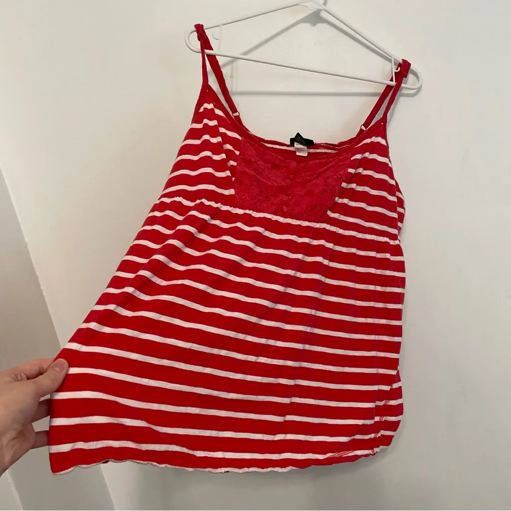 TORRID 3 Plus Size Striped Lace Trim Cami Red White Cotton Empire Waist Tank Top - Image 7