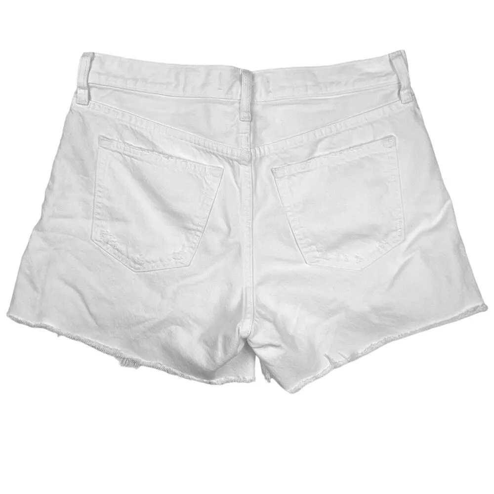 Abercrombie & Fitch White High Rise Distressed The Baggy Denim Jean Short Size 4 - Image 2