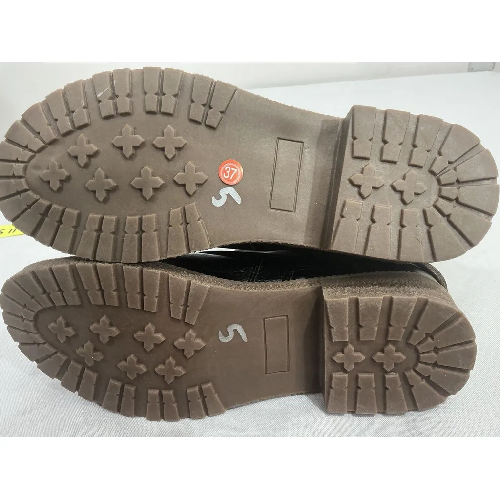 Womans Black Faux Leather Strappy Full Zip Knee High Riding Boots 37 (6.5) NWOT - Image 7