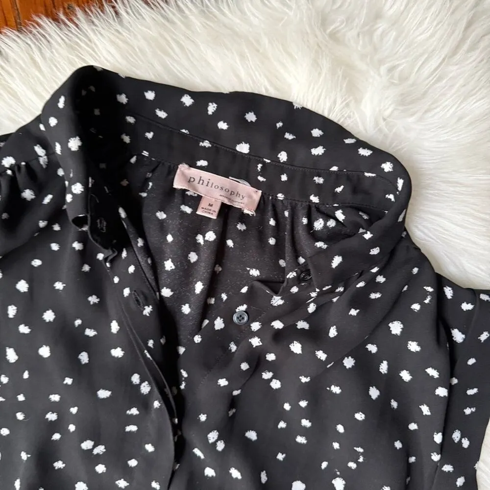 Black & White Flowy Office Tank Top Button Down - Image 2