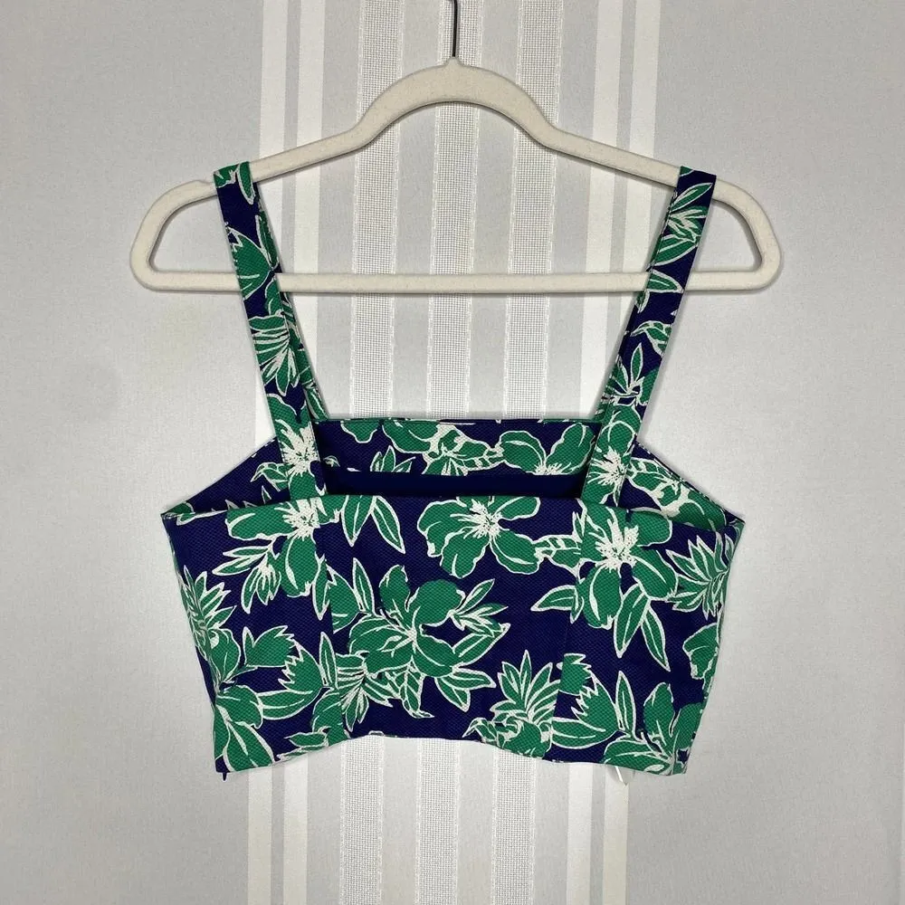 Forever 21 Floral Leaf Crop Top Tropical Sleeveless Medium Blue Green Bandeau - Image 10