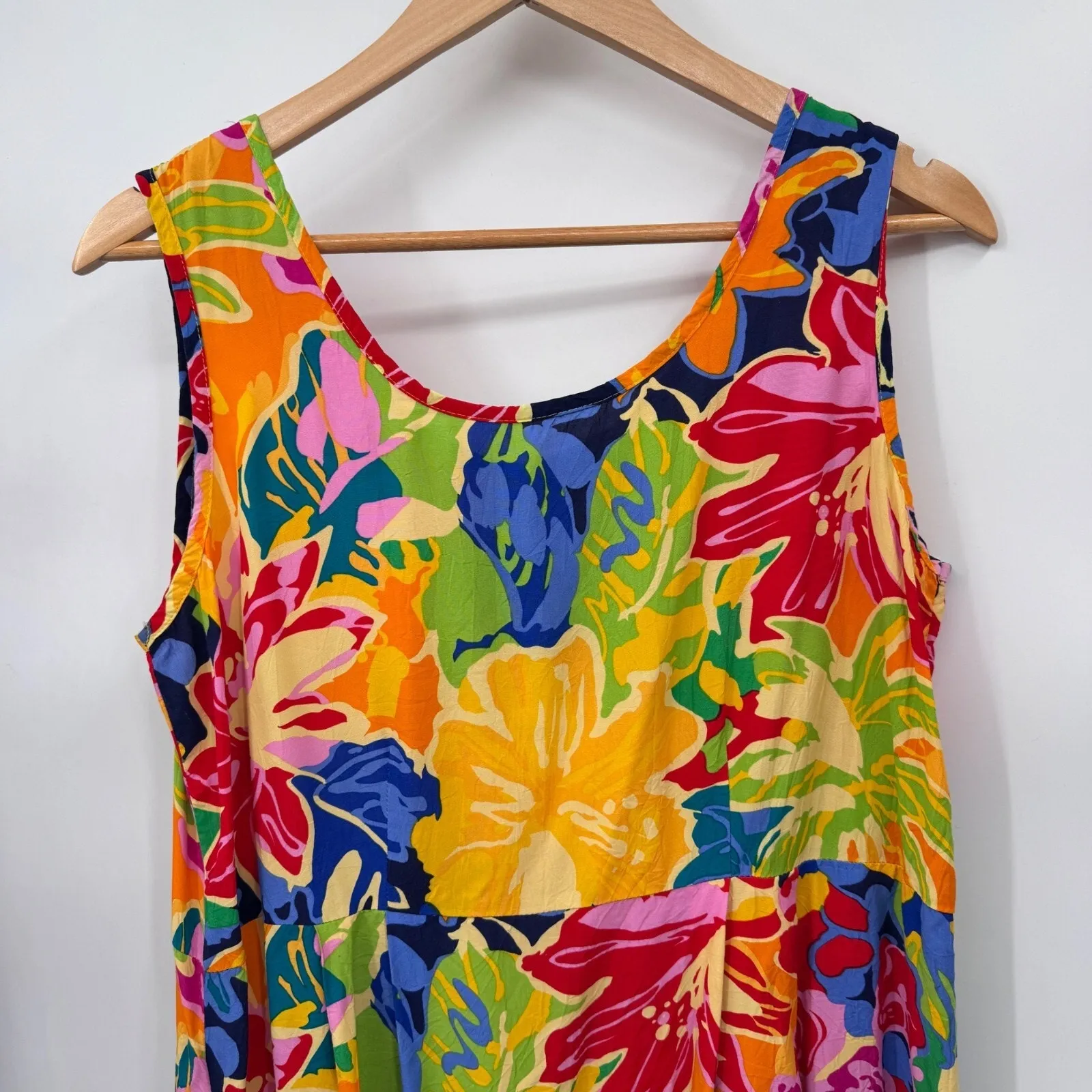 Vintage Hilo Hattie Hawaiian Dress Medium Yellow Hibiscus Print‎ Crinkle Rayon - Image 2