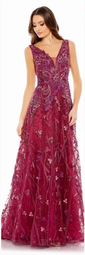 Mac Duggal 20265 Embroidered Sleeveless Plunge Neck A Line Gown - Image 2